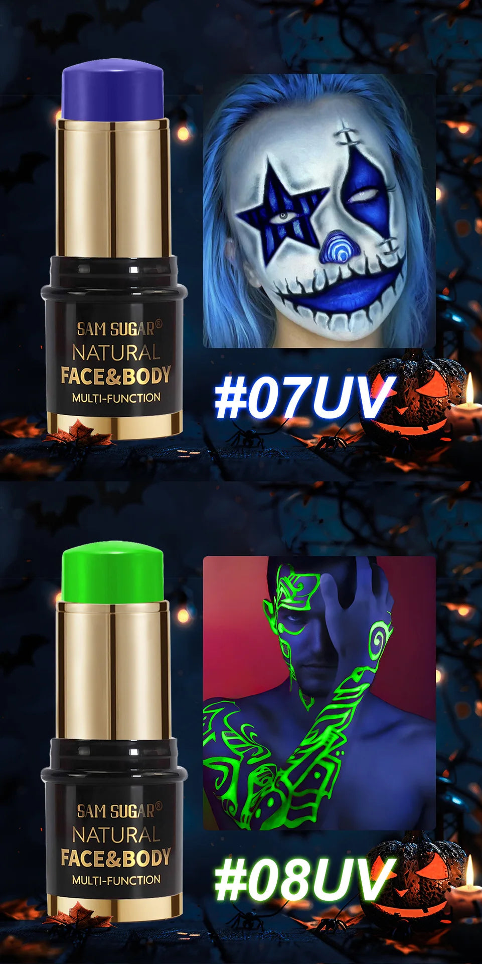 12-Colors Black White Halloween Makeup Waterproof Face & Body Paint Stick Neon Colorful Blue Green Yellow Face Paint Cosmetics