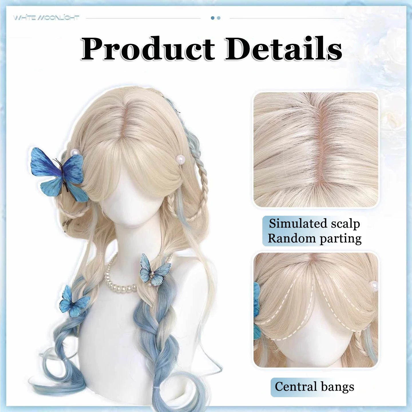 Platinum Blue Gradient Long Curly Wig - Heat Resistant Synthetic Cosplay