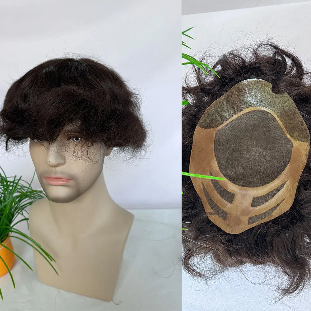 Human Hair Men Toupee Franch Lace Man's Hair Replacement System Wigs Mono Lace Hairpiece With PU Natural Black Color