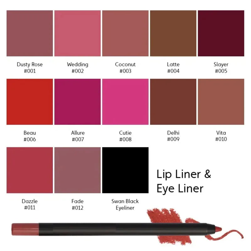 Long Lasting Lipliner Pencil Lipstick 13 Colors Waterproof Lip Cosmetics Matte Smooth Sexy Red Lip Liner Women's Korean Makeup