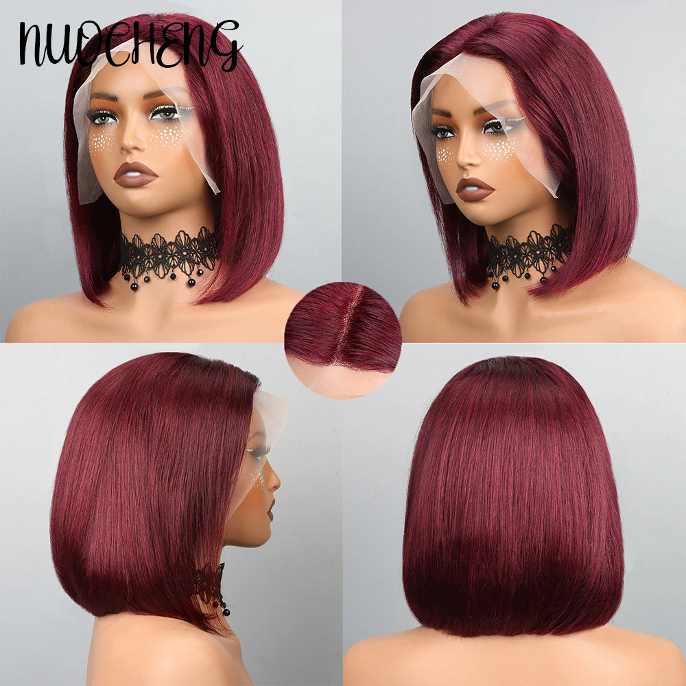 Wine Red 99J Bob Wig - 13x4 HD Lace Front Short Straight Human Hair