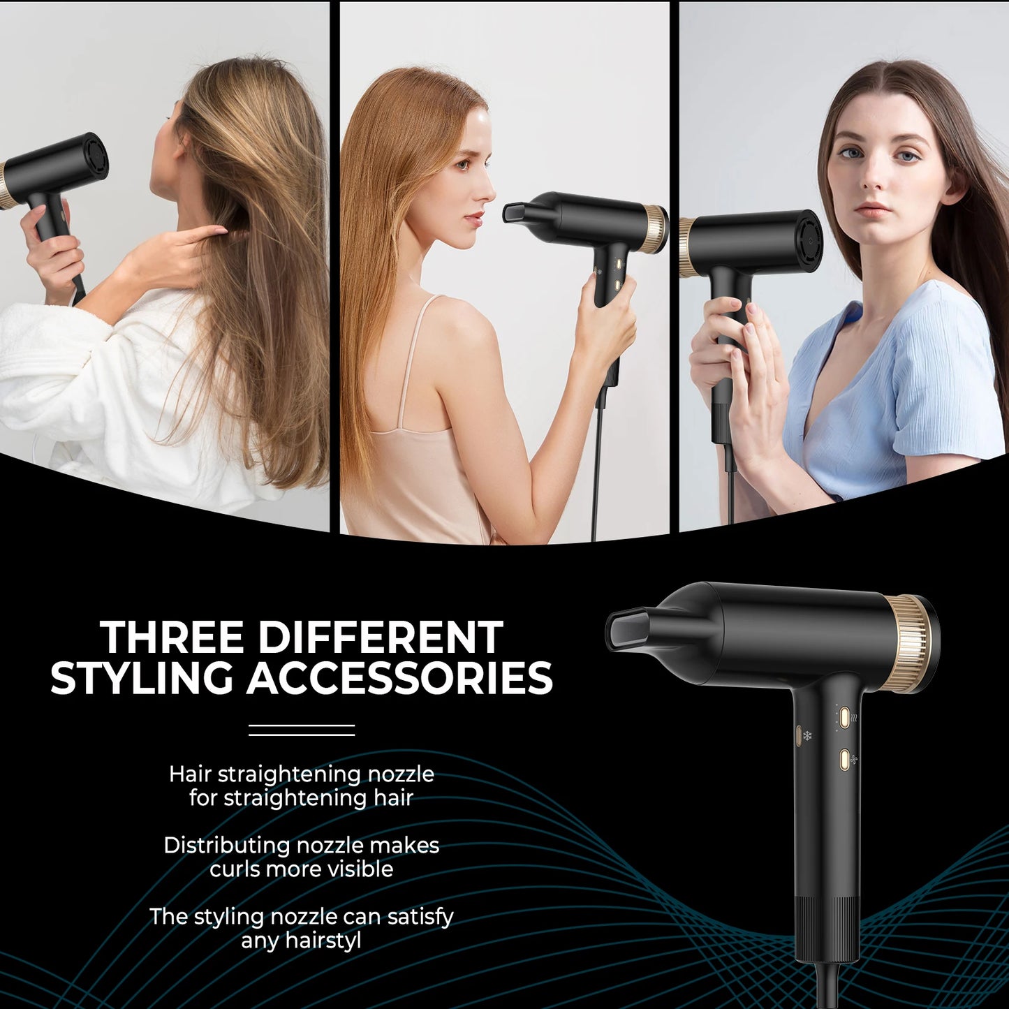 Hair Dryer 110000 RPM High-Speed Brushless Motor Negative Ionic Blow Dryer Thermo-Control Hair Dryer with Diffuser and Nozzle