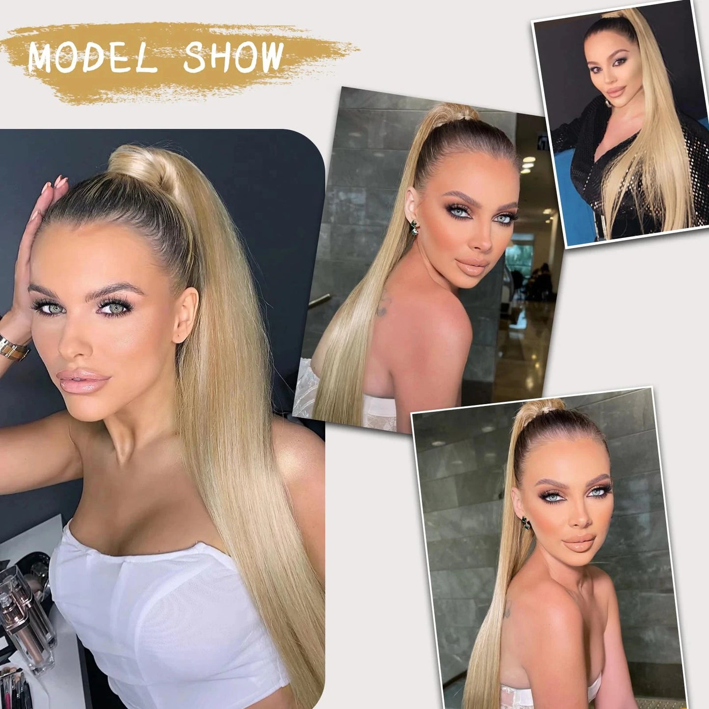 Blonde 613 Straight Drawstring Ponytail Clip In Hair Extensions 12-26Inch 100% Unprocessed Human Hair Extensions 120G For Women