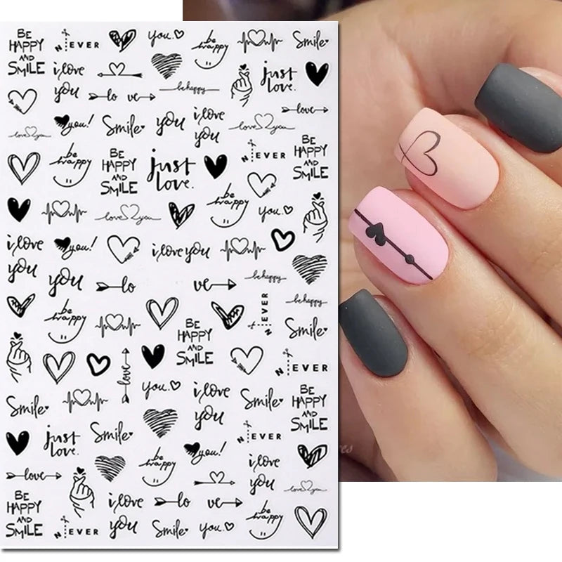 3d Pink Hearts Balloon Valentine Day Love Letters Nail Art Stickers Adhesive Sliders Nail Decals Decoration Manicure Accessories