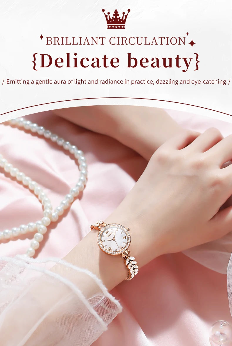 OLEVS 9971 Diamond Fishbone Women  Watch Luxury Brand Quartz Watch Elegant Bracelet Set Gift Box Waterproof HD Dial Women Watch