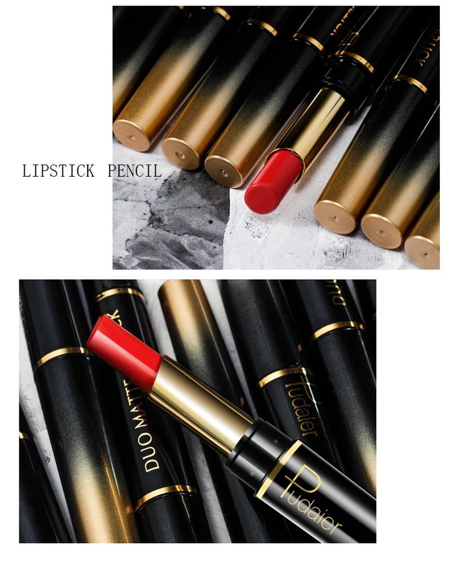 Pudaier Makeup 2 in 1 Matte Lipstick & Lip Liner Nude Lip Stick Pencil Make up Cosmetics Lip Balm Matt Cream Lipbalm Lipliner