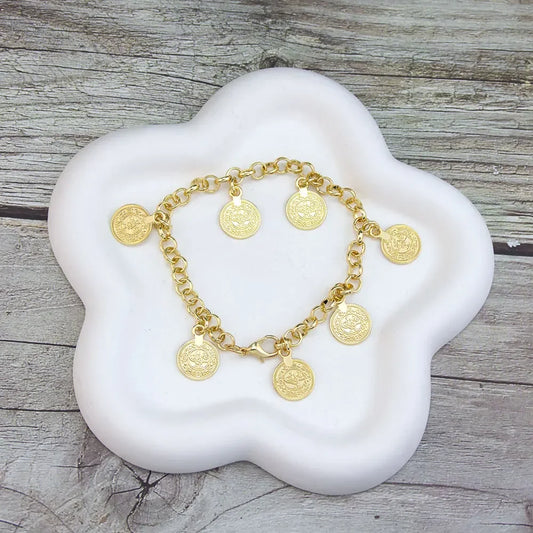 Neovisson Fashion Style Gold Color Coin Bracelet Chain Elegent Bridal Wedding Jewelry Ladies Favorite Gift Accessorie