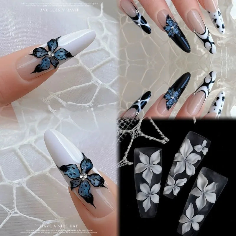 New 1PCS Devil's Flower Nail Art Mold 3D Carving Curved Lily Flower Transparent Nail Art Decorations DIY Silicone Template
