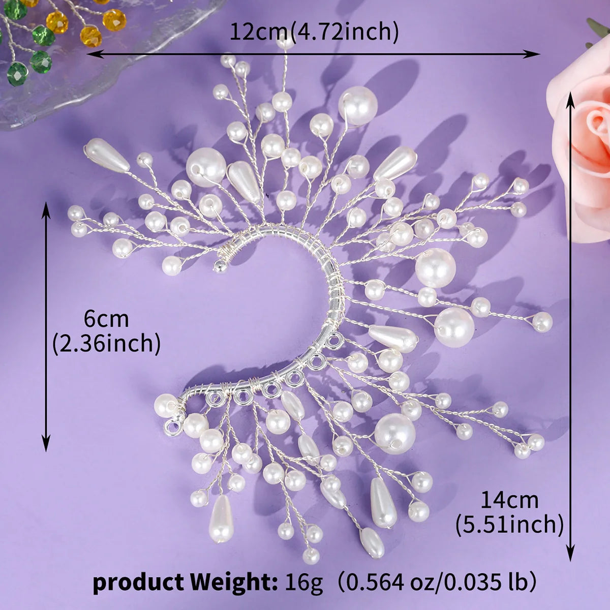 Super Fairy Bridal Earrings Handmade Pearl Rhinestone Ear Clip Forest Flower Ear Bone Clip Design Sense and Temperament Ear Hook