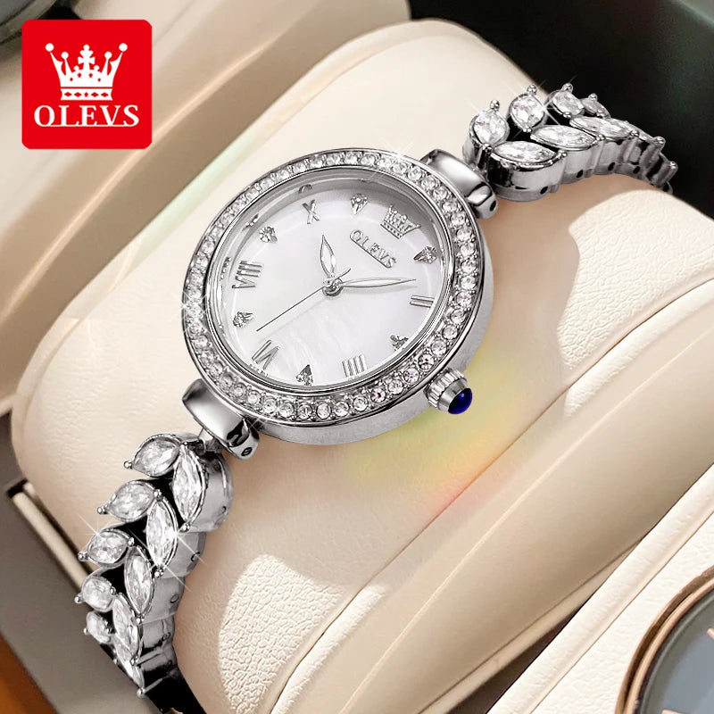 OLEVS 9971 Diamond Fishbone Women  Watch Luxury Brand Quartz Watch Elegant Bracelet Set Gift Box Waterproof HD Dial Women Watch