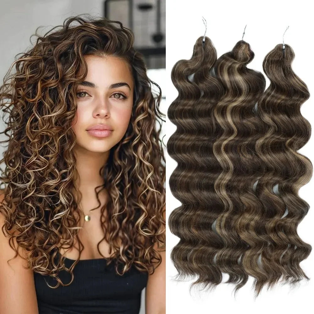 26 Inch Loose Deep Wave Crochet Hair 300g - Highlight Piano Brown Extensions