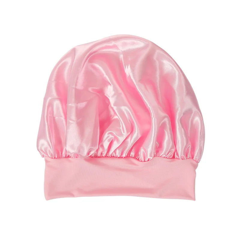 Women Night Sleep Hair Caps Silky Bonnet Satin Double Layer Adjust Head Cover Hat Shower Cap for Curly Hair Styling Accessories