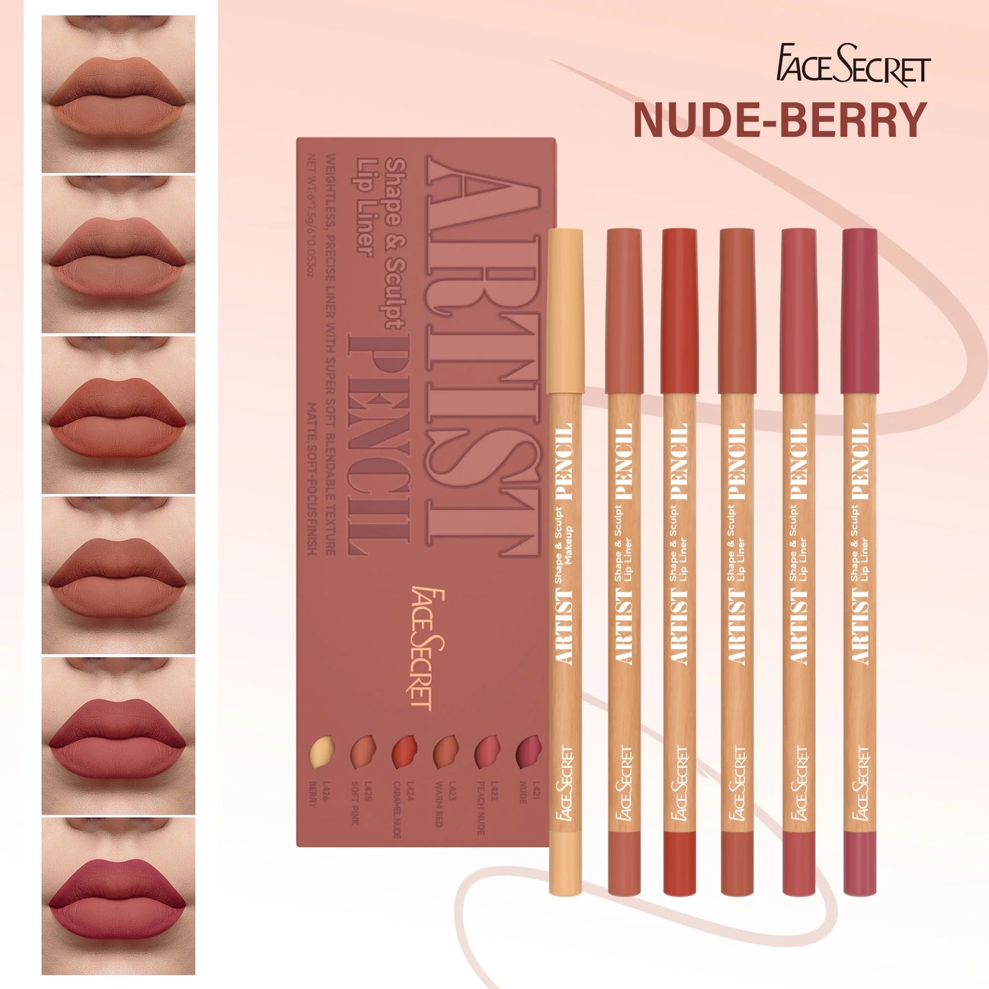 Thanks Giving Day Gift:6Pcs Lipliner Set,Nude/Pink/ Coffee Tones,Waterproof, Longlasting,Silk,Easy To Color,Women Makeup Combo,