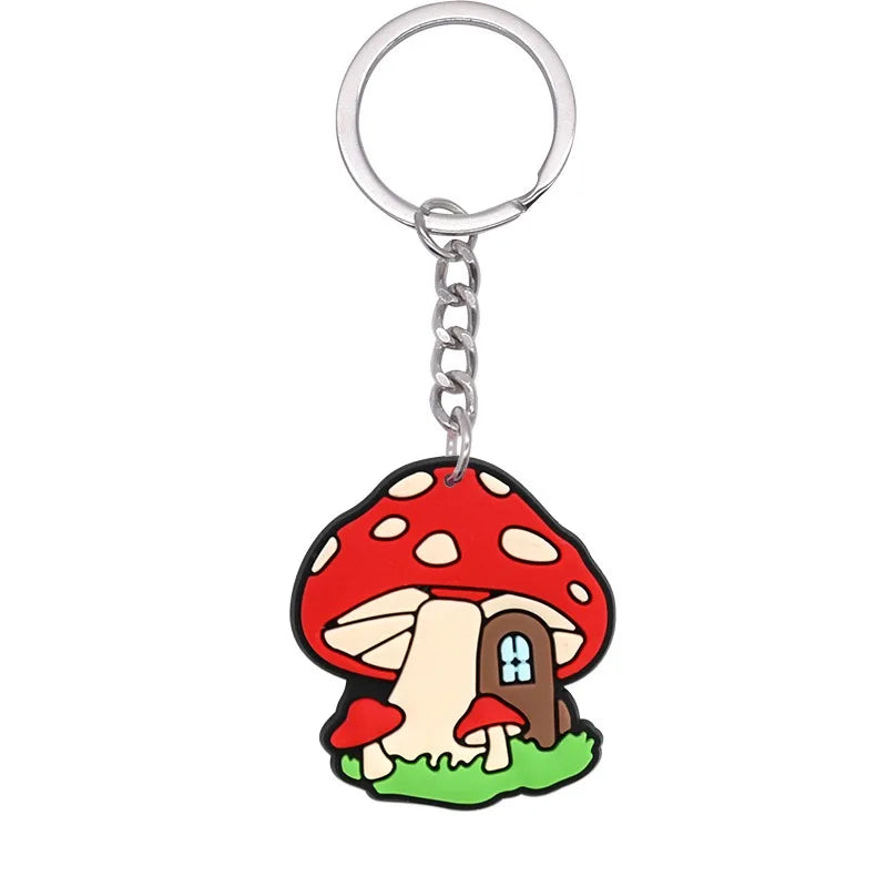 New Arrival 1/21Pcs Various Mushroom Silicone Key Chain Adult Keyring Agaric Car Key Pendant Decorations