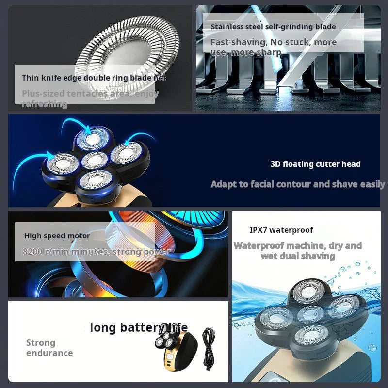 New Six Head Household Electric Hair Clipper, Bald Head, USB Charging, Large Capacity, Suitable for Facial Shaving