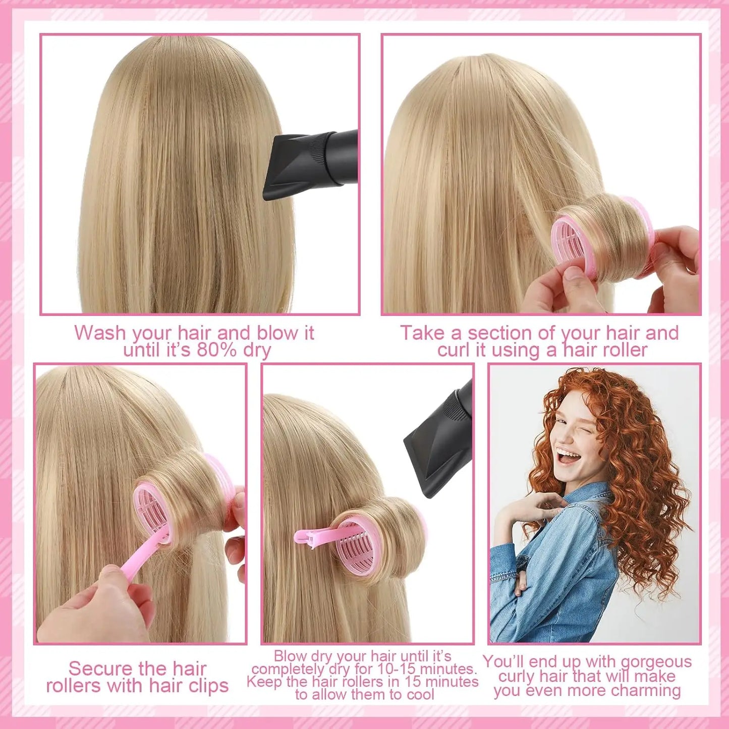 33 pcs Hair Curlers Rollers Self Grip Hair Curlers No Heat  with Clips & Tail Comb for Long Medium Short Hair