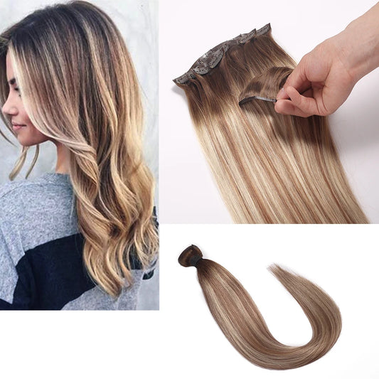 Wholesale Real Clip ins Russian Human Hair 100% Remy Hair Raw Pu Natural Straight Invisible Seamless Clip in Hair Extension