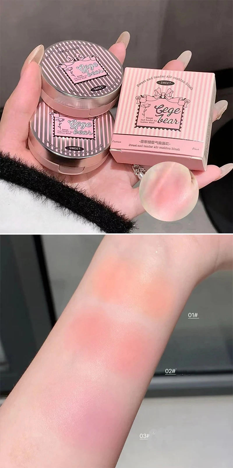 Cute Liquid Blusher Air Cushion Nude Natural Face Brighten Apricot Peach Tint Blush Shading Rouge Rubor Korean Makeup Cosmetics