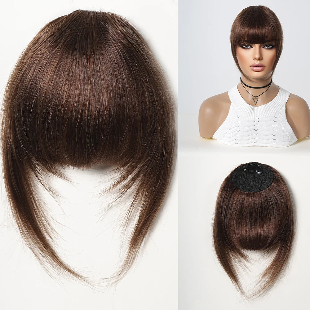 Human Hair Bangs Fringe Hairpieces Blunt Cut Natural Air Bangs Over Head Clip In Hair Extensions Black Brown Remy Hair for Women