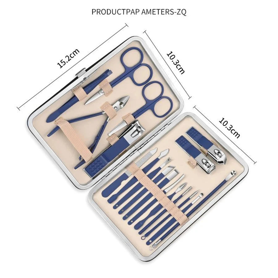 Professional Manicure Set 7-18 PCS Stainless Steel Nail Clipper Set Thick And Hard Nail Trimmer For Woman And Man Portable Set