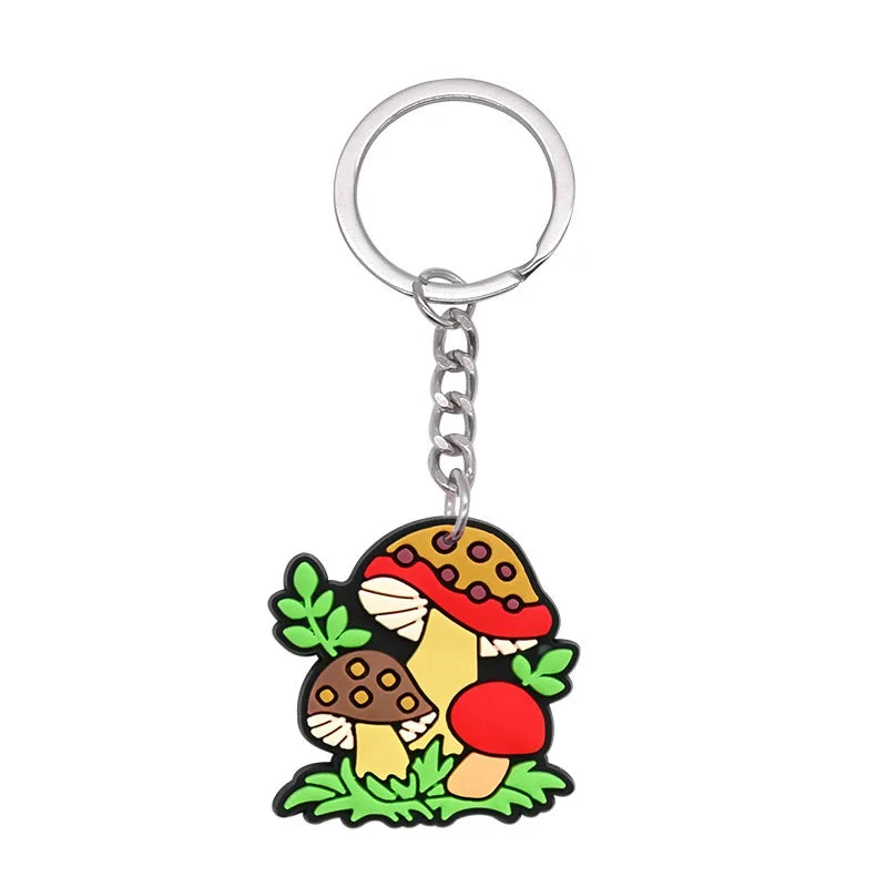 New Arrival 1/21Pcs Various Mushroom Silicone Key Chain Adult Keyring Agaric Car Key Pendant Decorations