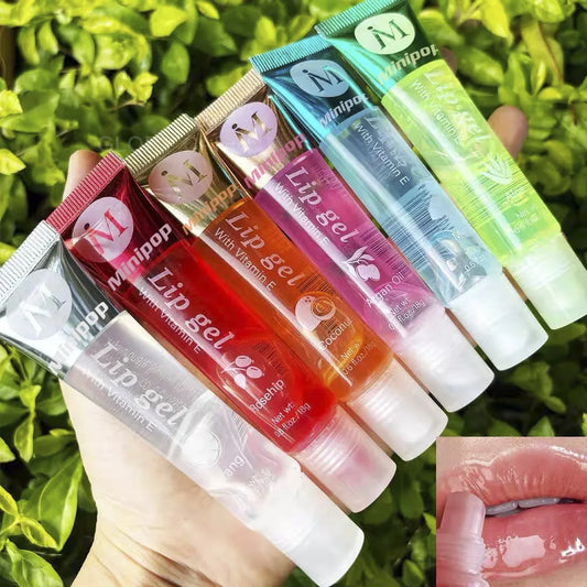 Moisturizing Transparent Lip Gloss, VE, Rosehip, Argan, Mint, Aloe, Coconut Flavors, Transparent Lip Plumping Oil Gift Set