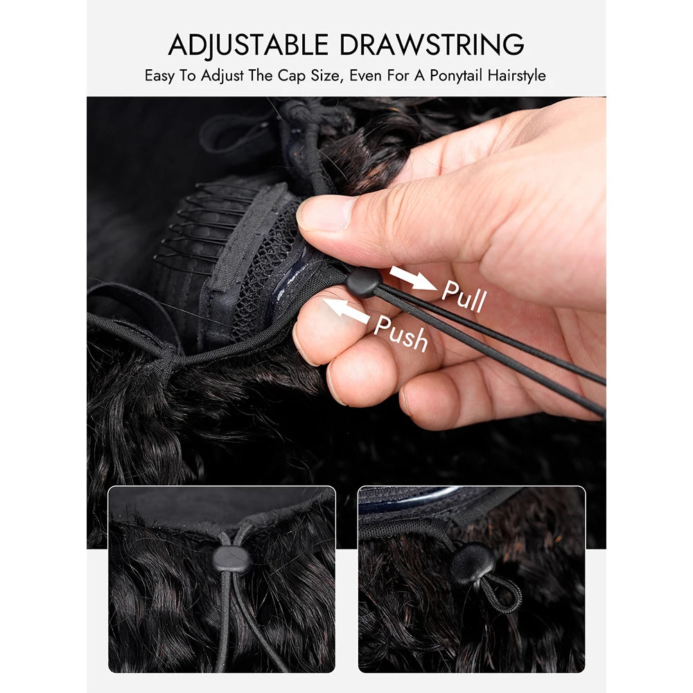 Alipearl Hair Brazilian Curly Human Hair Half Wig For Black Women Natural Looking 180% Density Easy Clip-in Topper Free Parting