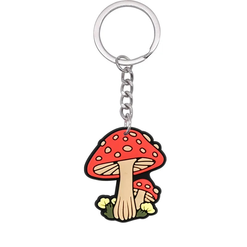 New Arrival 1/21Pcs Various Mushroom Silicone Key Chain Adult Keyring Agaric Car Key Pendant Decorations