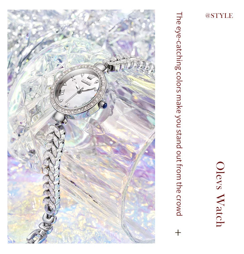 OLEVS 9971 Diamond Fishbone Women  Watch Luxury Brand Quartz Watch Elegant Bracelet Set Gift Box Waterproof HD Dial Women Watch