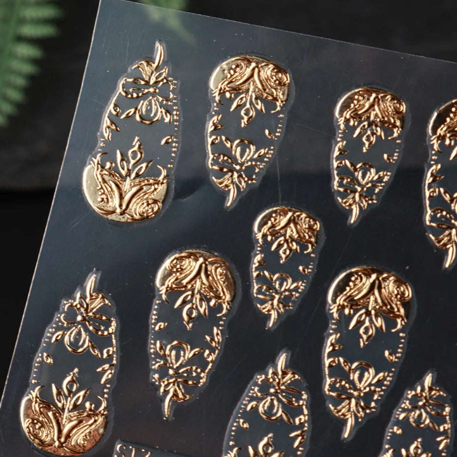 2pcs 3D Bronzing Heart Nail Stickers - Self Adhesive Nail Decals Metallic Heart Designs for Valentine'S Day Manicure Decoration