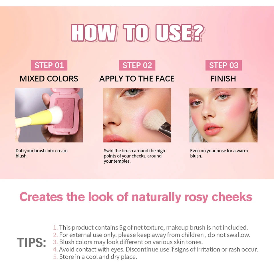 Single Color Butter Blush Matte Natural Cheek Tint Waterproof Face Contouring Cosmetics Blush Powder Face Soft Female Makeup