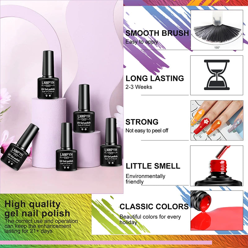 Nail Gel Polish Kit With LED Nail Lamp Semi-Permanent 27 Colors Soak Off Base&Top Coat Varnish Manicure Set For Nails Salon Kit