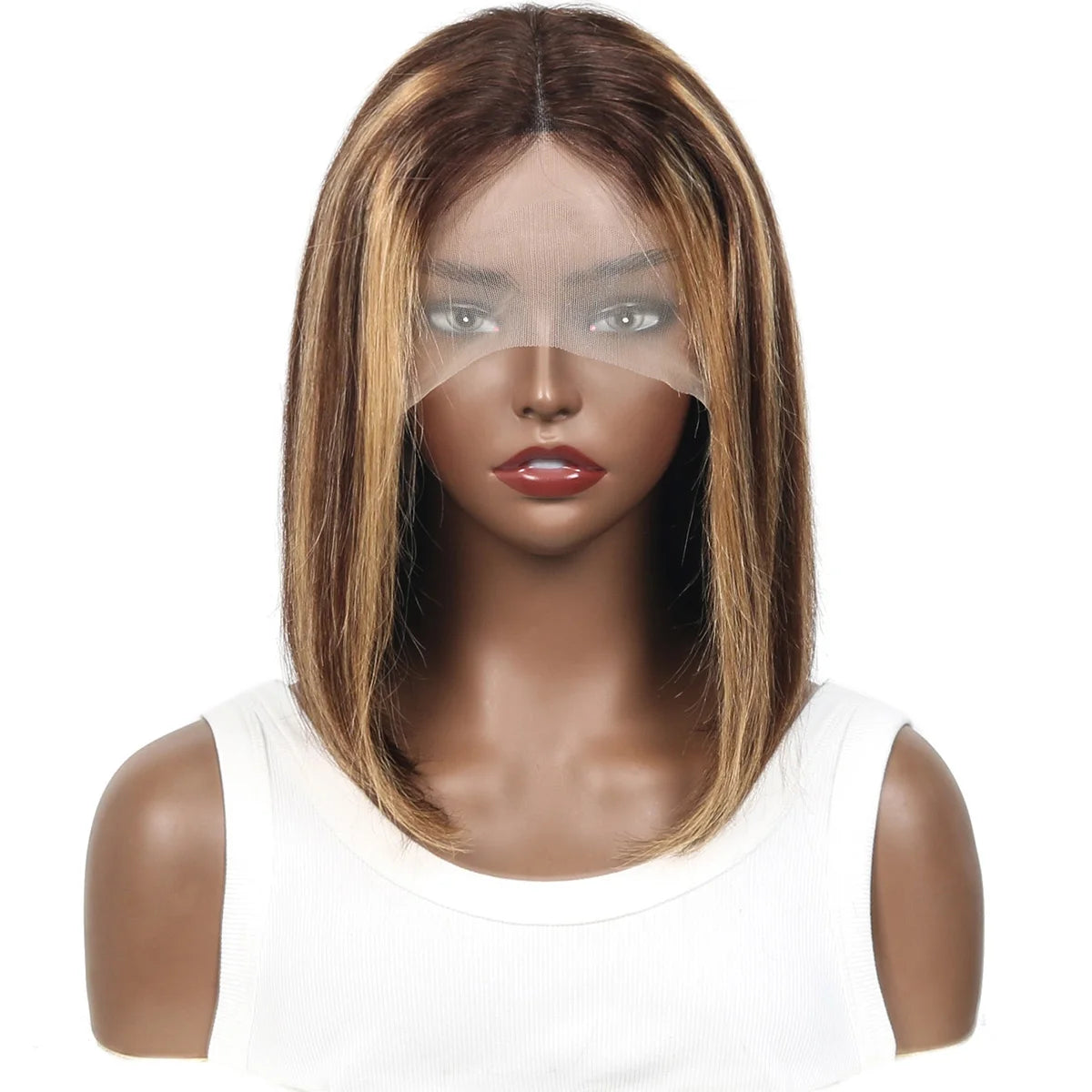 Brazilian 4x4 Lace Closure Wig Highlight Colored Human Hair Wigs Highlight Brown Bob Wigs Straight Remy Hair 180 Density On Sale