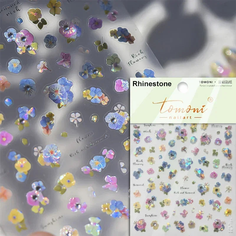 Yellow Autumn Osmanthus Flower Chrysanthemum Butterfly 5D Nail Art Sticker Chinese Character Vase Relief Adhesive Manicure Decal