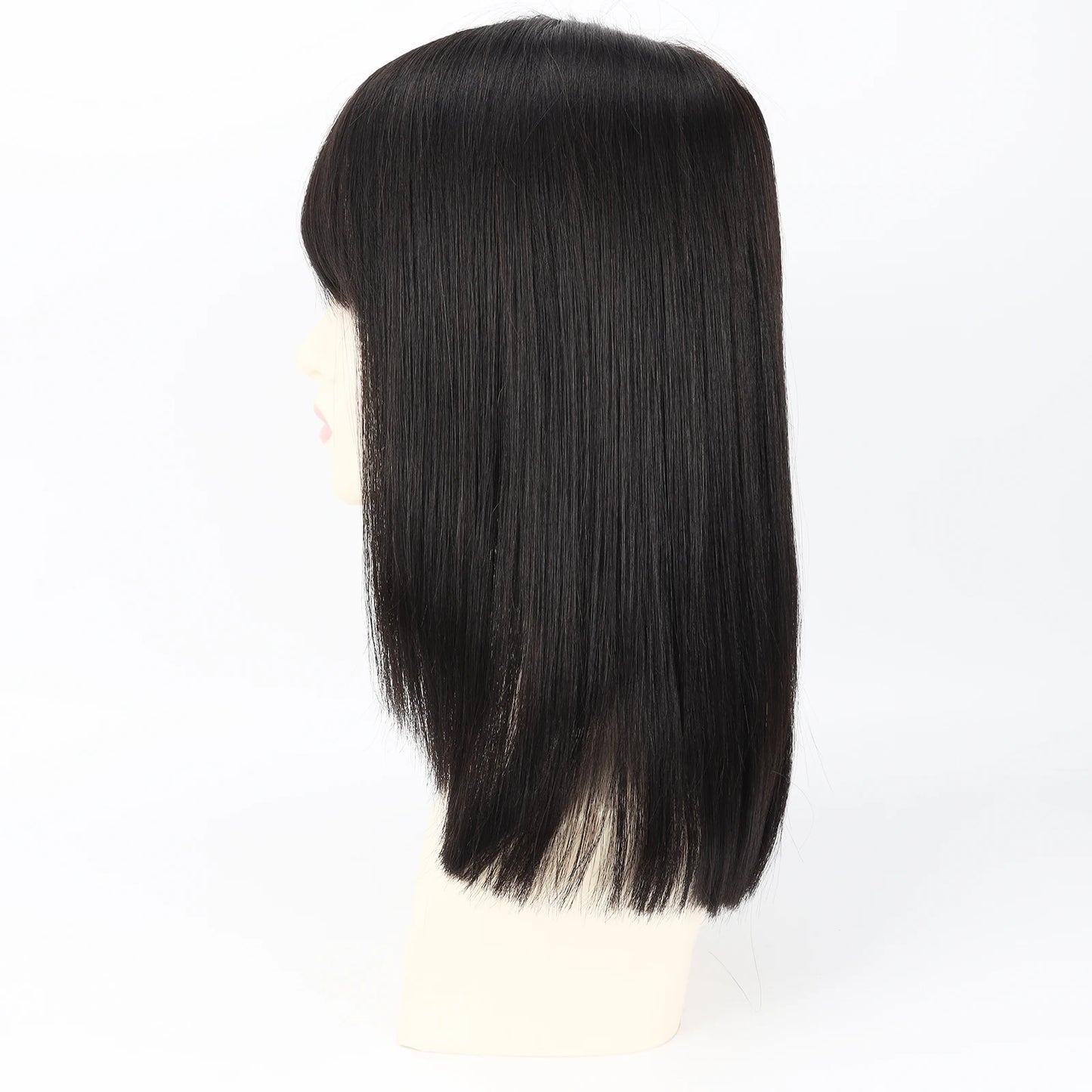 Real Virgin European Human Hair Wig with Bangs 6x6“ Silk Base Wig for Women 22” Bob Hair with PU Around Everyday Wear
