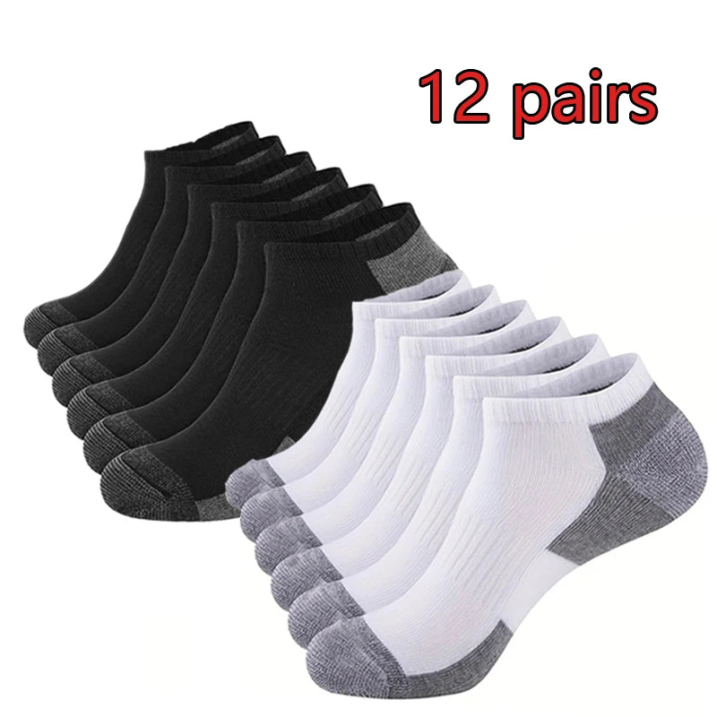 12 Pack Mens Cushioned Ankle Socks, Low Cut Breathable Casual Spring, summer, autumn Socks