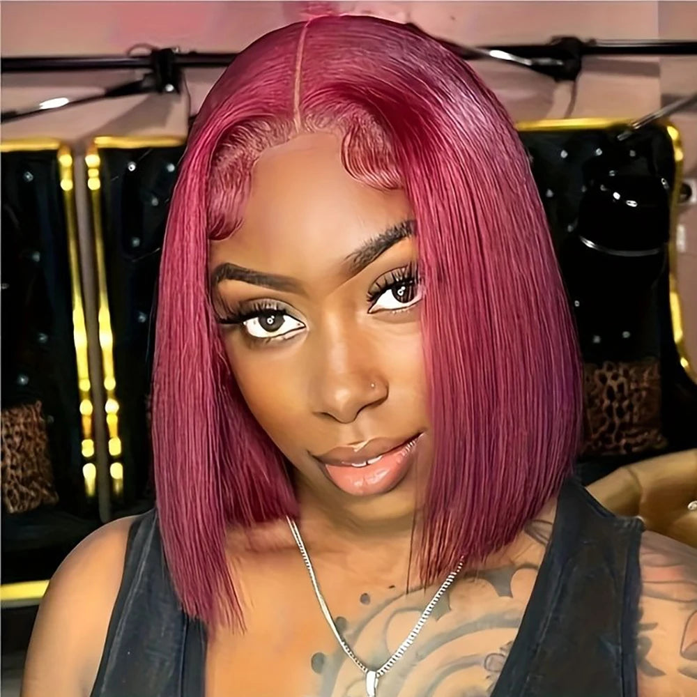 Wine Red 99J Bob Wig - 13x4 HD Lace Front Short Straight Human Hair