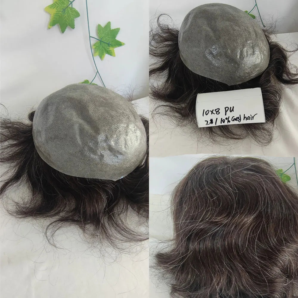 Human Hair Men Toupee Franch Lace Man's Hair Replacement System Wigs Mono Lace Hairpiece With PU Natural Black Color
