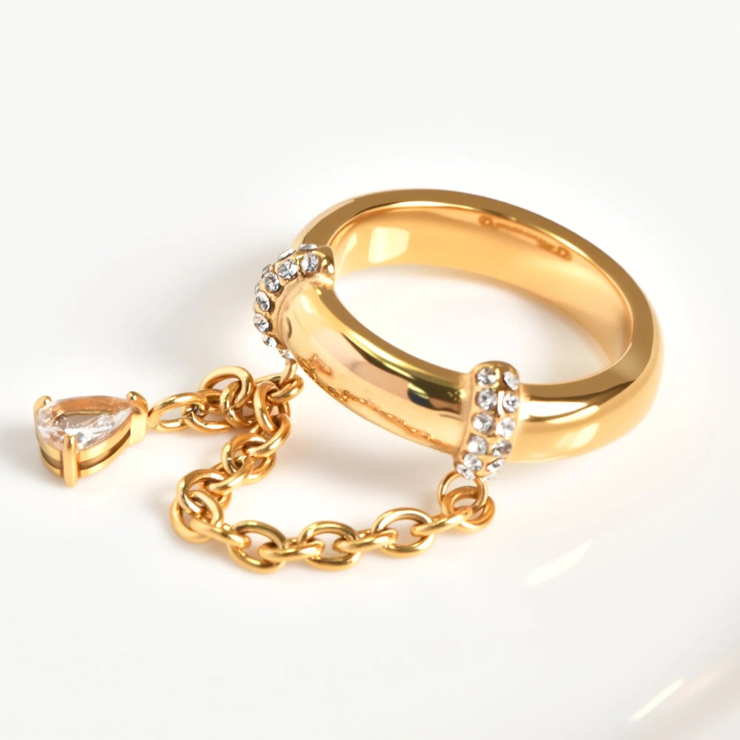 Stainless Steel 18k Gold Plated Tassel Drop Zircon Pendant Cz Stone Rings for Women Boho Luxury Tarnish Free Waterproof Jewelry