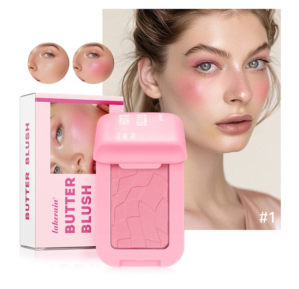 Single Color Butter Blush Matte Natural Cheek Tint Waterproof Face Contouring Cosmetics Blush Powder Face Soft Female Makeup