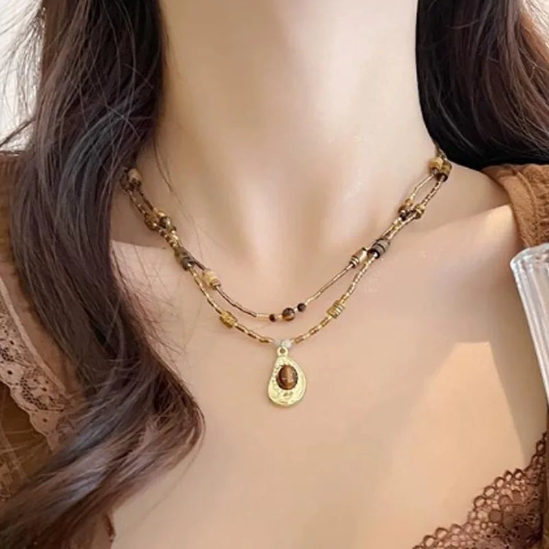 Bohemian Sun Star Zircon Necklace for Women Vintage Leather Necklace Double Layered Pendant Chain Choker Fashion Gem Jewelry