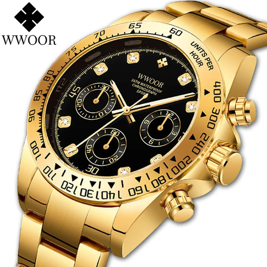 WWOOR 2024 New Mens Watches Top Brand Quartz Japanese Chronograph Stopwatch Waterproof Stainless Wristwatches Relogio Masculino