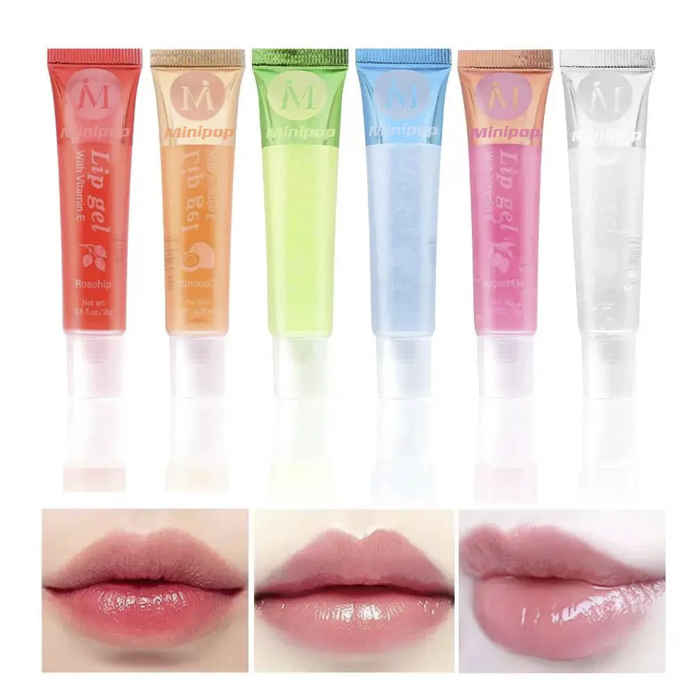 Moisturizing Transparent Lip Gloss, VE, Rosehip, Argan, Mint, Aloe, Coconut Flavors, Transparent Lip Plumping Oil Gift Set