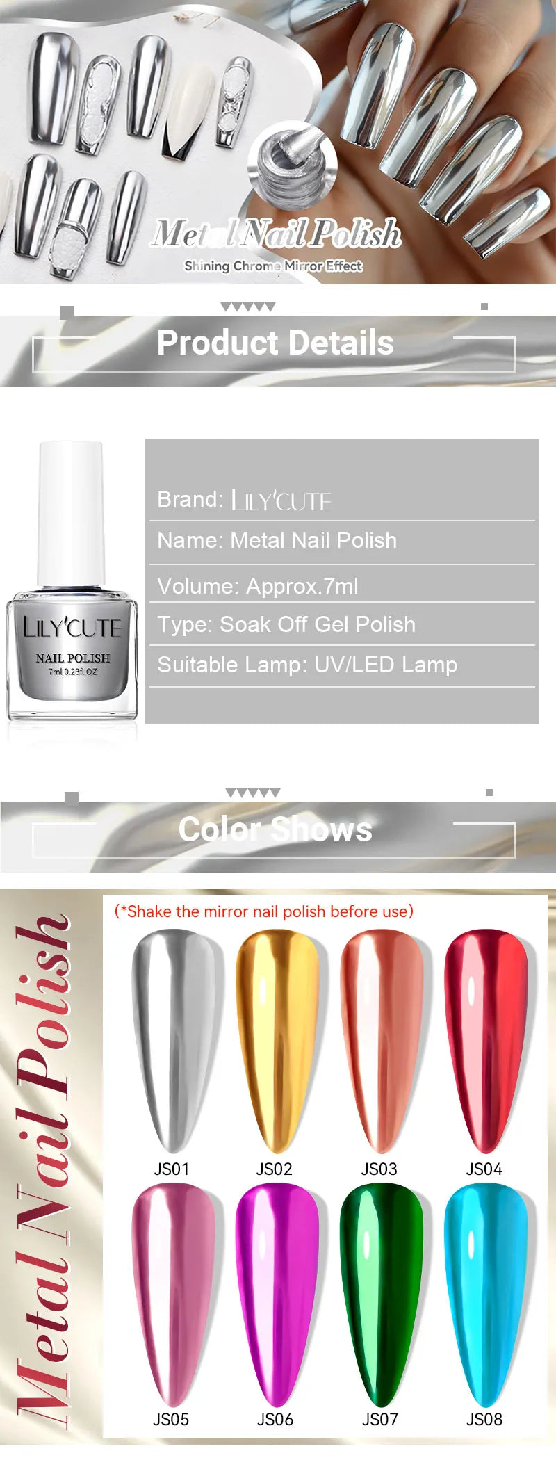 LILYCUTE 7ML Bright Gold Metallic Nail Polish No Need Lamp Quick Dry French Style Glass Bottle Manicure Nail Art Varnish