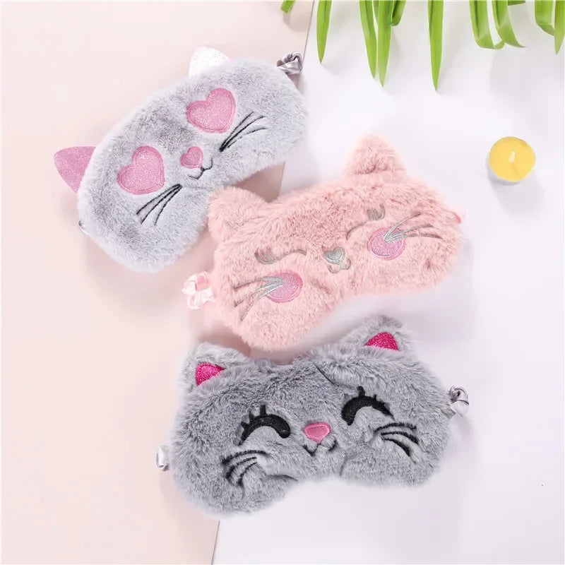 Plush Sleep Mask Cute Koala Rabbit Sort Blindfold Eye Band Aid Cover Night Dream Mask Cotton Bandage  for Sleeing Relax