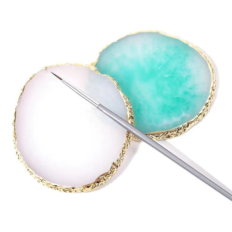 Nail Art Palette False Nail Tips Mixing Color Drawing Pallet Gel Polish Display Shelf Round Resin Agate Stone Manicure Tool