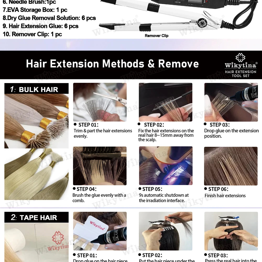 Professional UV Light Hair Extension Kit Complete Tool Set with UV Glue and Remover Machine - High-Quality Salon Styling Tools