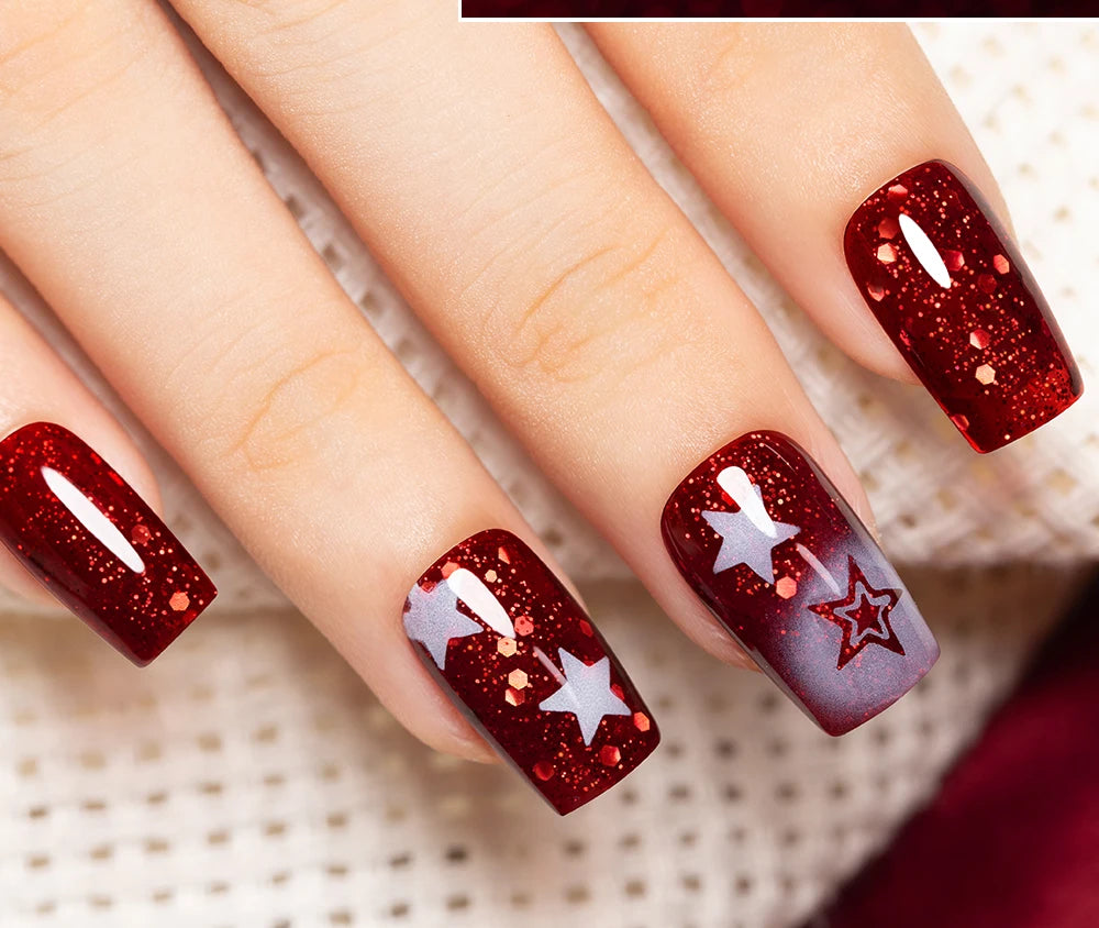 7.5ml Red Glitter Gel Nail Polish Crystal Semi Permanent Soak Off UV Gel Varnish Nail Art Manicure Base Matte Top Coat Vernis
