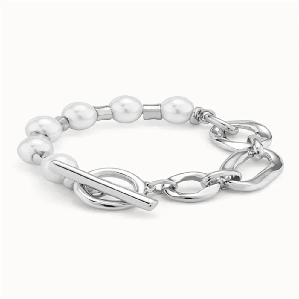 Summer Vacation Style Pearl Silver Chain Patchwork Bracelet, Suitable for Women's Accessories, Giving Girls Holiday Gifts