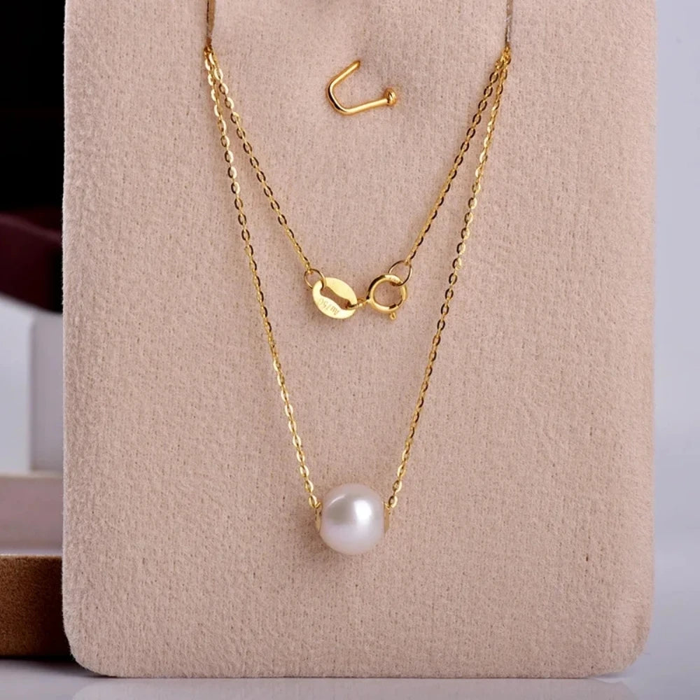 Real 18K Gold Necklace Natural Freshwater Pearl Pendant Pure AU750 Chain Fine Jewelry Gift for Women DC1007